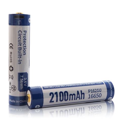 Accu Li-ion 16650 Keeppower 3.7V 2100mAh avec prise USB P1621U