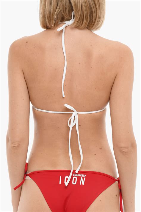 Dsquared Icon Triangle Bikini Top With Printed Contrasting Logo Women Glamood Outlet