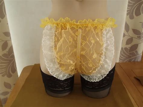 Sissy Sheer Nylon Ruched Bum Butt Lift Bikini Panties Knickers Yellow Picclick Uk