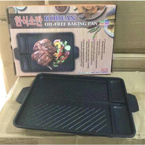 Korean Yakiniku Samgyupsal Grill Pan Barbecue Bbq Grill Plate Non Stick With Drainer And Dual