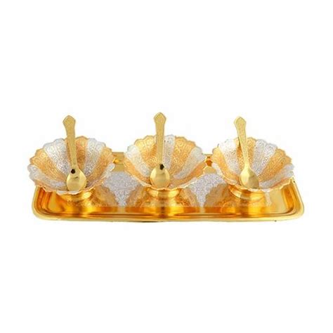 Flower Golden Designer Silver Gold Plated Bowl Set For Gift At Rs