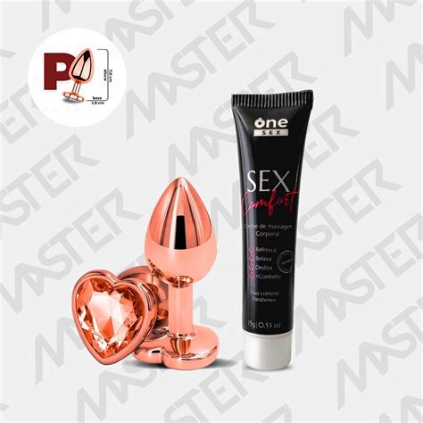 Kit Iniciante Plug Anal Dilatador Rose Formato Coração Pequeno Tamanho P Gel Lubrificante Anal