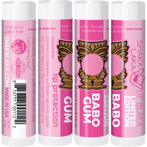Babo Gum Limited Edition Lip Blaka With Zinc Oxide 4pk Shaka Laka