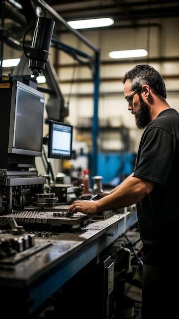 Operador De Máquina Cnc Programando En Una Computadora Foto Premium