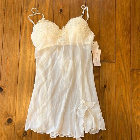 Linea Donatella Intimates Sleepwear White Lace Beaded Lingerie Babydoll Nightgown With