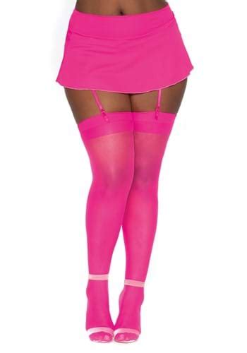 Women S Plus Hot Pink Sheer Thigh High Nylon Stockings