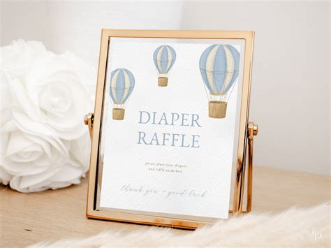 Blue Hot Air Balloon Baby Diaper Raffle Sign Baby Shower Custom Sign Template Caelus