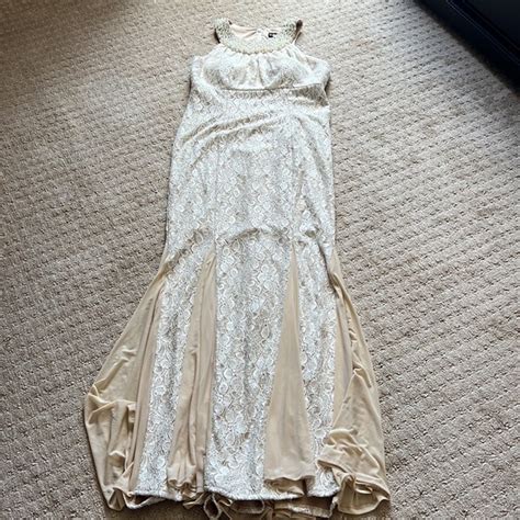 Cachet Dresses Cachet Long Ivory And Nude Lace Dress Poshmark