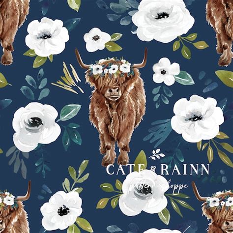 Neutral Floral Cow Seamless Pattern Etsy