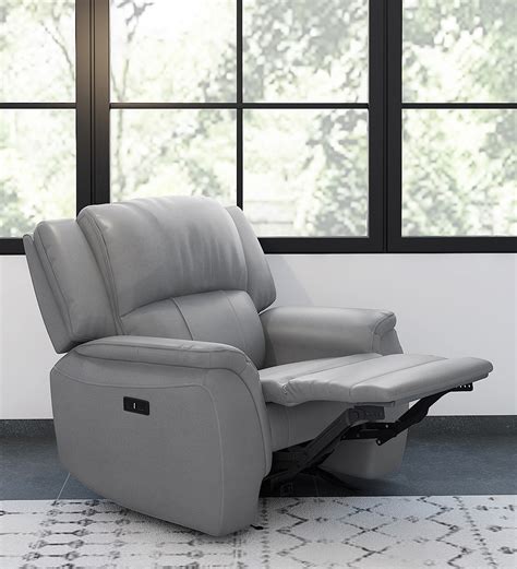 Buy Meredith Leather Seater Motorised Recliner In Light Grey Colour