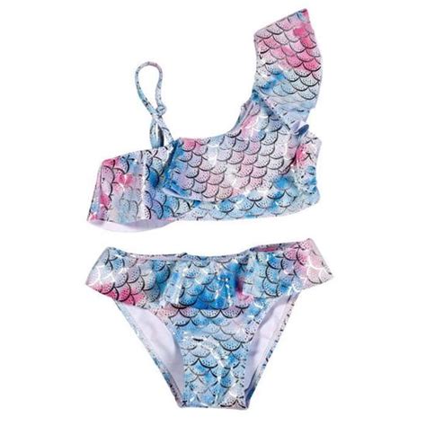 Maillot de Bain Sirène Filles À fleur Deux Pièces Bikini de Plage Filles 2 à 7 ans Stretch