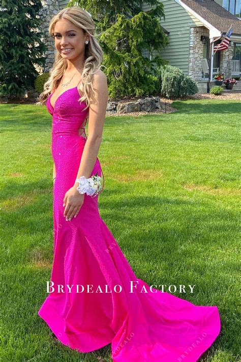 Sparkly Fuchsia Beaded Mermaid Homecoming Dress
