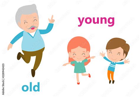 Opposite adjectives old and young illustration, Opposite English Words ...