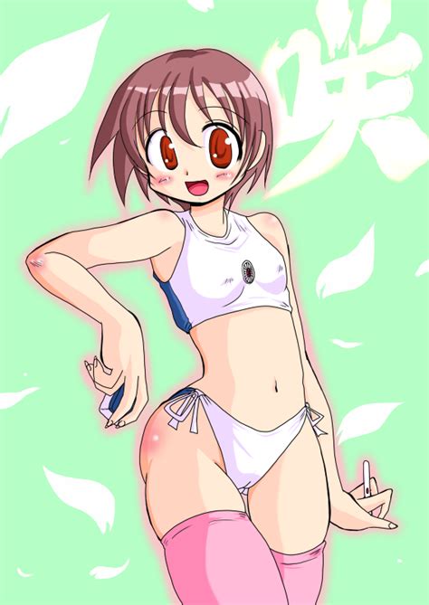 Marinba Miyanaga Saki Saki Manga Girl Bikini Blush Breasts Brown Hair Cherry Blossoms