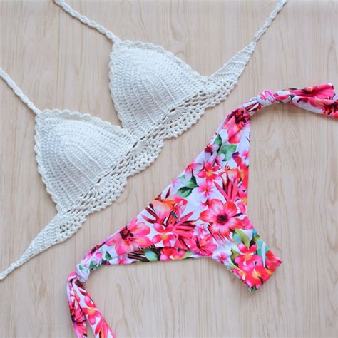 Sexy Floral Print Bottom Brazilian Cut Top Ties Side Bikini CN Bikinis Store Vintage Swimwear