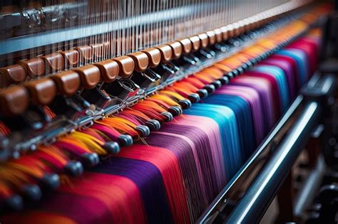 Premium Ai Image Colorful Loom In A Textile Factory Closeup Of Photo