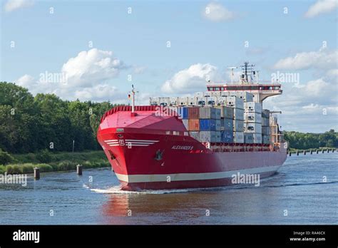 Container ship on the Kiel Canal, Schleswig-Holstein, Germany Stock ...