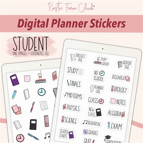 Study Digital Stickers For Goodnotes School Digital Planner Etsy