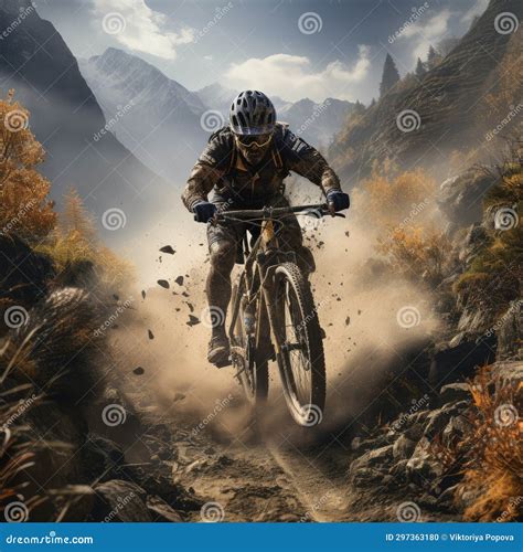 A Cyclist Rides a Mountain Bike on a Difficult Mountain Road. Cycling