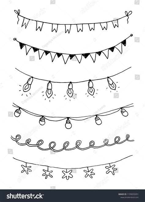 Set Hand Drawn Sketch Garlands Flags Stock Vector Royalty Free