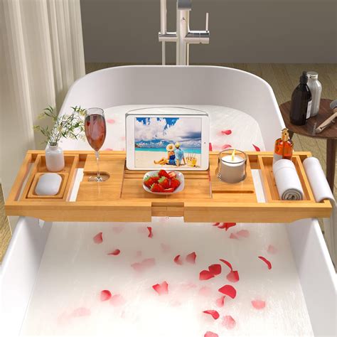 Latitude Run Caddy Tray For Tub Foldable Bamboo Bath Table Tray With