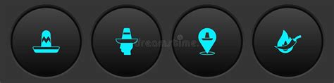Set Mexican Sombrero Man And Hot Chili Pepper Pod Icon Vector Stock Illustration