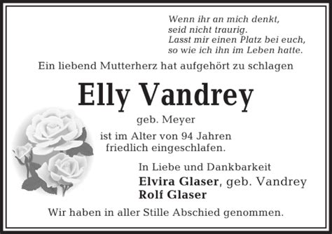 Traueranzeigen Von Elly Vandrey Trauer Anzeigen De