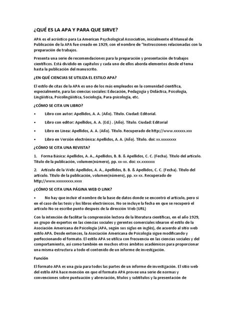 Qué Es La Apa Y Para Que Sirve Pdf Estilo Apa Red Mundial