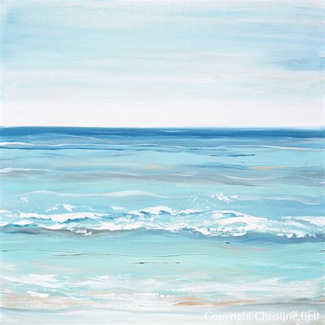 Original Art Abstract Painting Aqua Blue Ocean Beach Coastal Decor