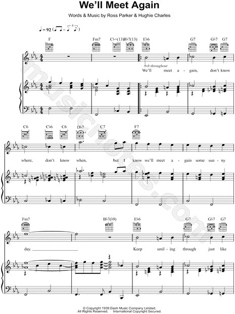 Vera Lynn Well Meet Again Sheet Music In D Major Transposable Download And Print