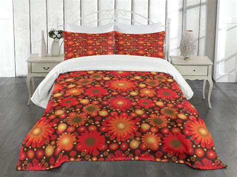 Ambesonne Floral Quilted Bedspread Set Pcs Vivid Botanical Gerbera