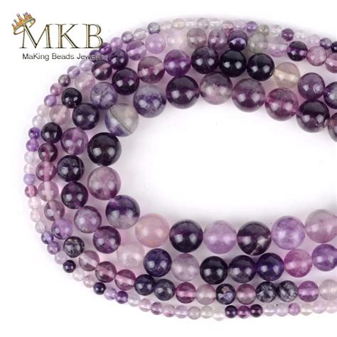 Natural Round Purple Fluorite Stones Loose Beads For Jewelry Making 4 6