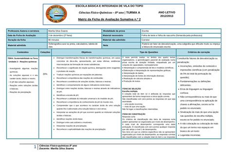 PDF Ciências Físico Químicas 8º ano TURMA A ANO LETIVO 2012 2013