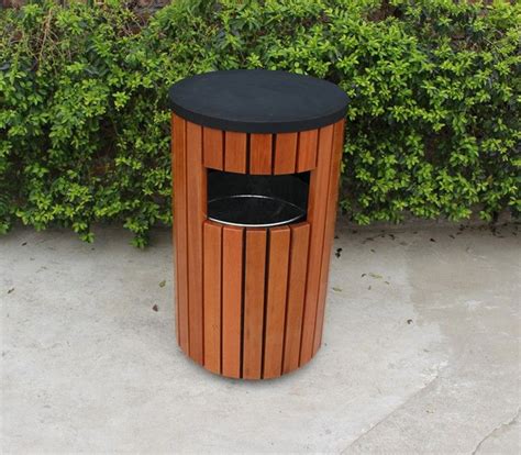 Street Garbage Bin Wooden Outdoor Trash Bin