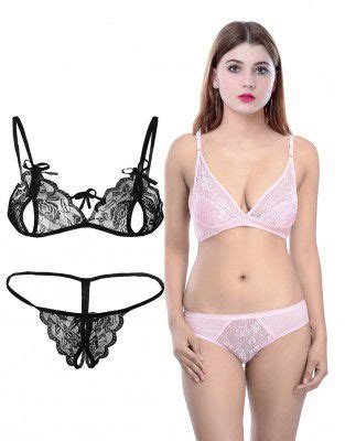 PIBU Net Bra Panty Set Lingerie Set Full Coverage Non Padded Non Wired Honeymoon Set Pack Of
