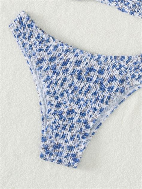 SHEIN X sofia suescun Bañador bikini halter con estampado floral Smocked con cordón trasero
