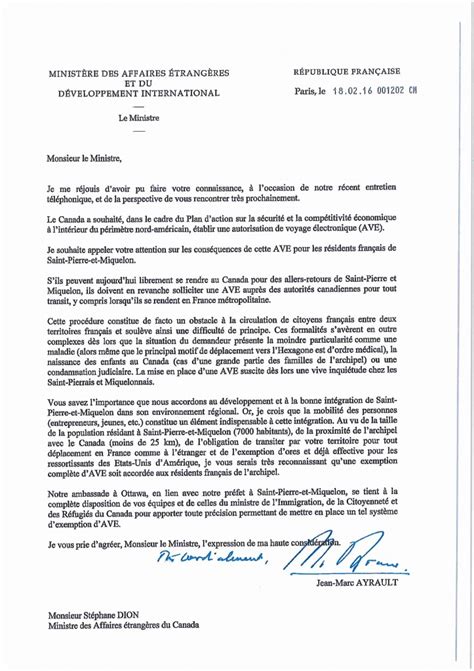 Ave Lettre Du Ministre Des Affaires Trang Res Son Homologue