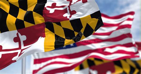 The Maryland State Flag Waving Along With The National Flag Of The