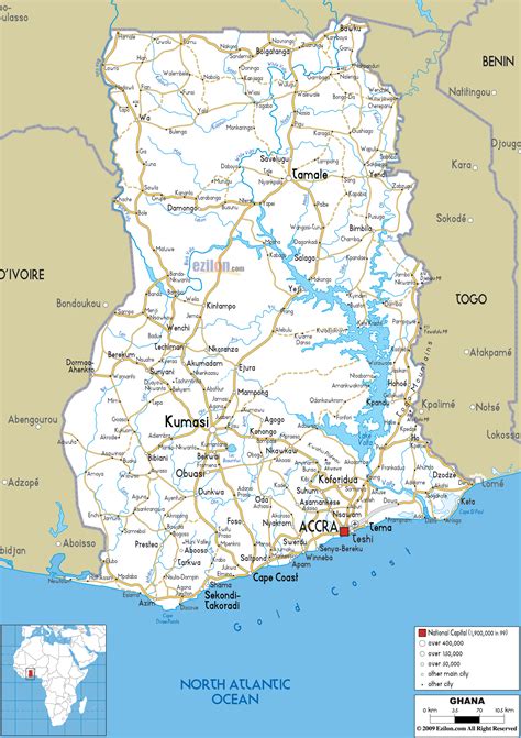 Detailed Clear Large Road Map of Ghana - Ezilon Maps