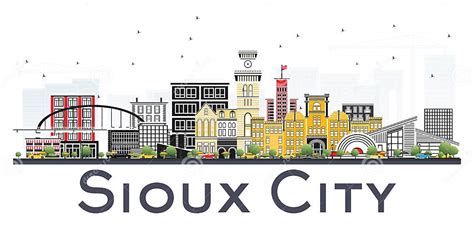 Sioux City Iowa Skyline with Color Buildings Isolated on White Stock ...