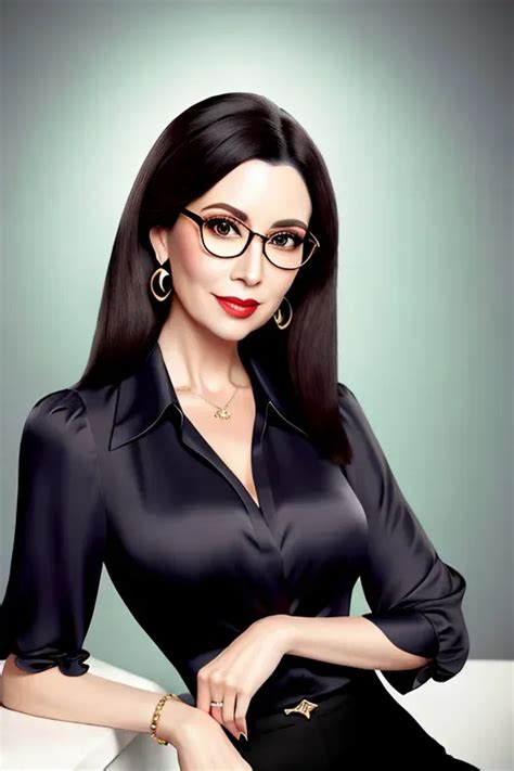 Dopamine Girl Disney Style Art Mature Woman Loose Dark Hair Half Rim Eyeglasses Sly Look