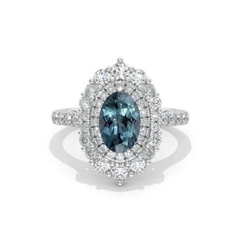 1 Ct Teal Sapphire Double Halo Engagement Ring Vintage Oval Shape Cut