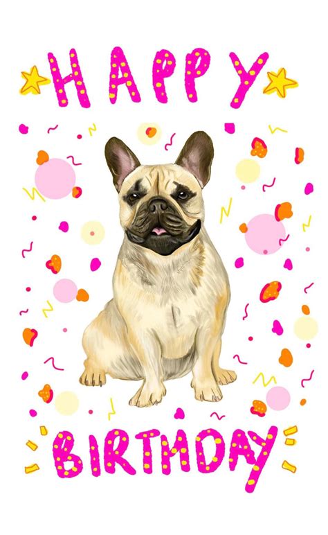 Frenchie Happy Birthday Card With French Bulldog And Pattern Etsy