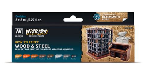 Набор красок Vallejo WIZKIDS PREMIUM SET BY VALLEJO: WOOD & STEEL ...