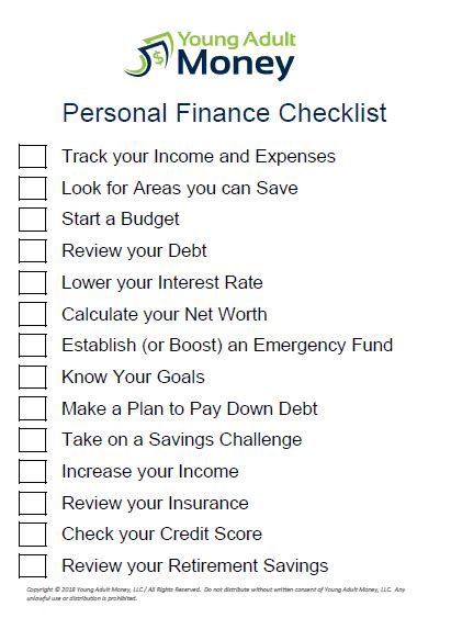 ultimate personal finance checklist young adult money