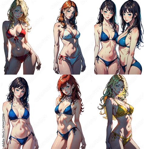 Collection Of Cute Sexy Woman In Bikini Swimsuit Set Of Illustrations PNG Isolated Transparent