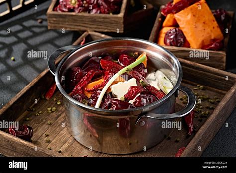 Mini Hot Pot Soup Base Spicy Beef Oil Pot Stock Photo Alamy