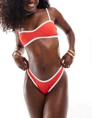 Top De Bikini Rojo Estilo Bralette Con Ribetes En Contraste De Miss Selfridge Asos