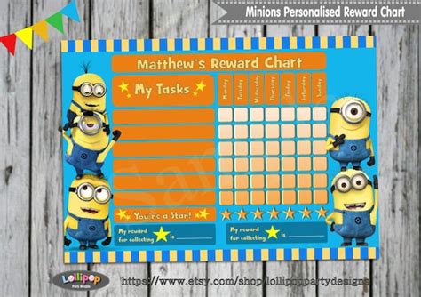 Minions Personalised Reward Chart Digital By Lollipoppartydesigns