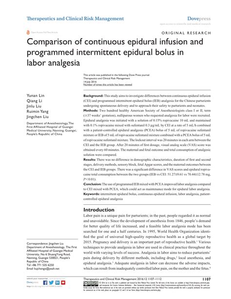 Pdf Comparison Of Continuous Epidural Infusion And Programmed